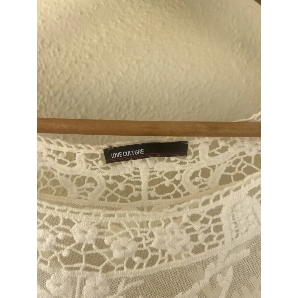 Love Culture Sheer Mesh Crochet Lace Bell Sleeve Blouse Boho Coquette Festival - Picture 7 of 8